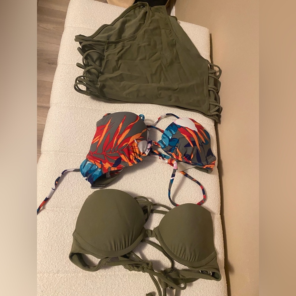 Hollister Olive Green and Multicolor Bikini Set
